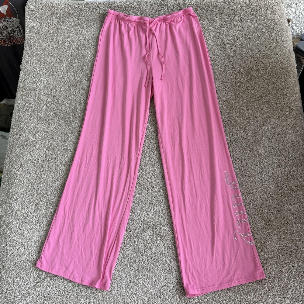 Juicy Couture Lounge Pajama Pants Womens Medium Pink Rhinestone Logo Sleepwear